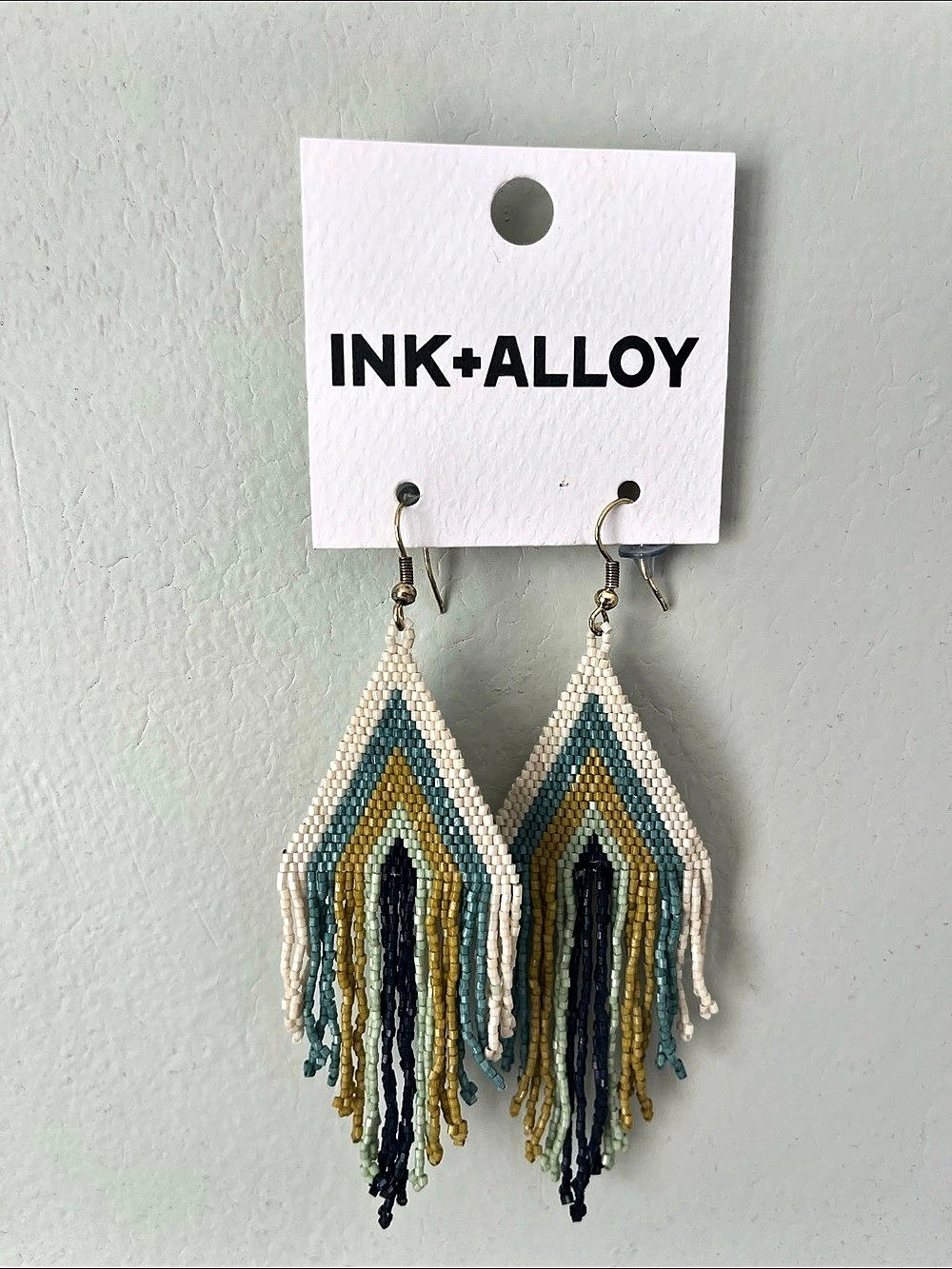 Ink + Alloy Jane Triangle with Stripe Beaded Fringe Earrings